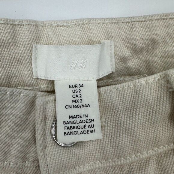 H&M Womens Baggy Fit Cargo Pants Size 2 Cream Wide Leg Y2K Rave 100% Cotton - Picture 11 of 13